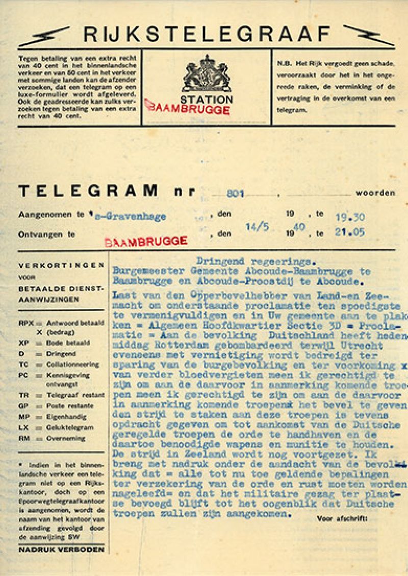 Telegram van 14 mei 1940 19.30 – 21.05 uur