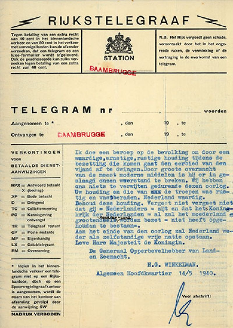 Telegram van 14 mei zonder tijd