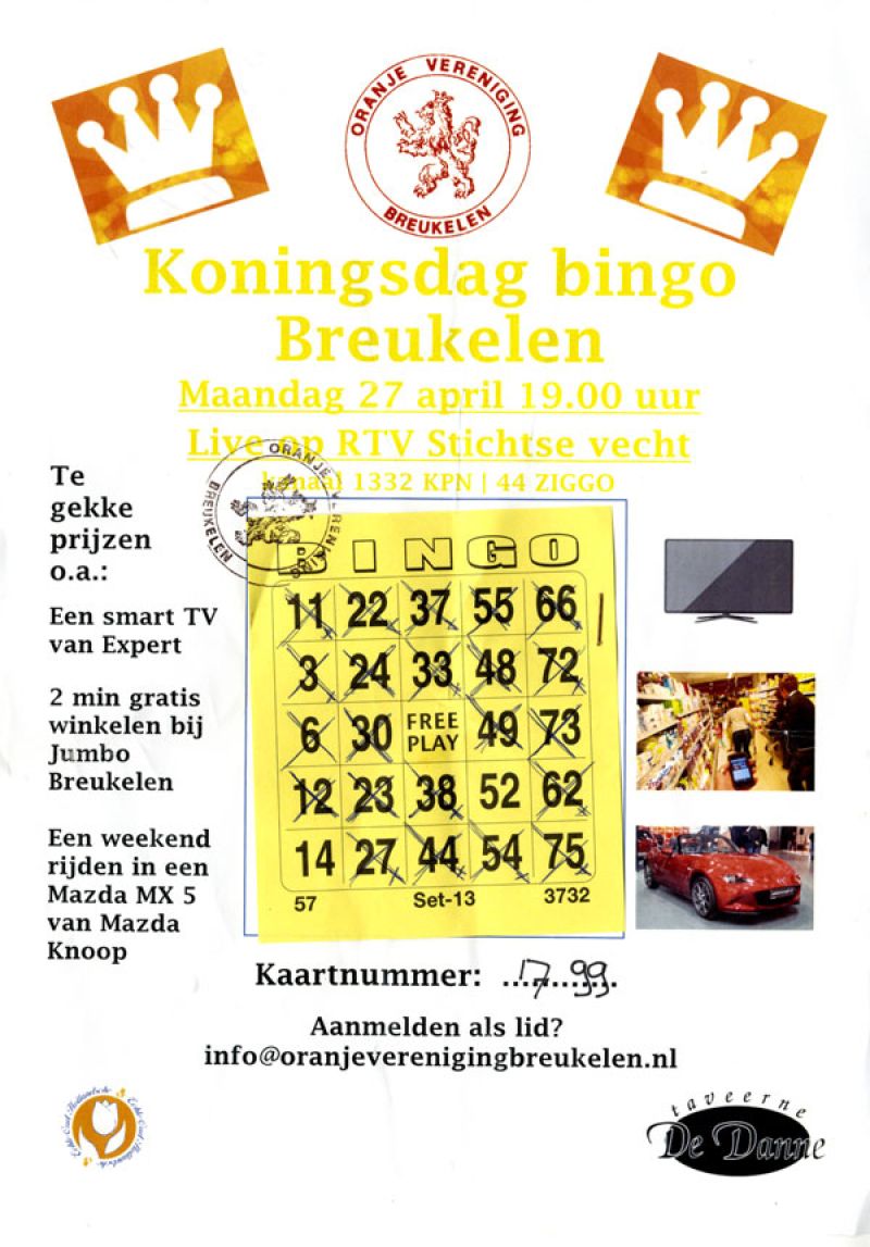 Bekijk Bingokaarten van de Koningsdagbingo Breukelen, 2020-2021